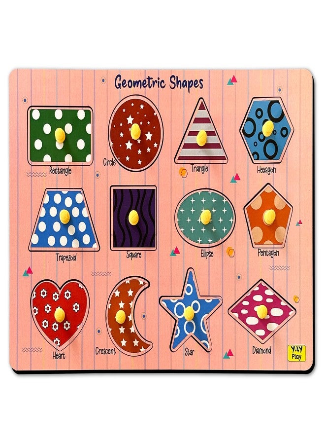 YaYplay Yay Play Wooden Shape Puzzle - Educational Geometric Pegboard & Knob Puzzle for Kids Toys for 2-5 Years Boy, Learning Aid Shape Sorter for Toys for 2+ Year Old Boy, Durable & Vivid Print - Image 2